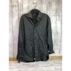 1670 Polo Mens Black White Pirate Print Slim Fit LongSleeve Button Down Sz 34/35